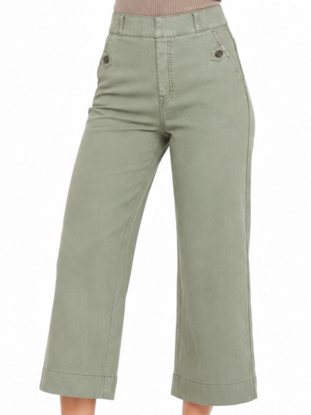 SPANX Stretch Twill Cropped Wide Leg Pants Olive Sage Green High Rise S